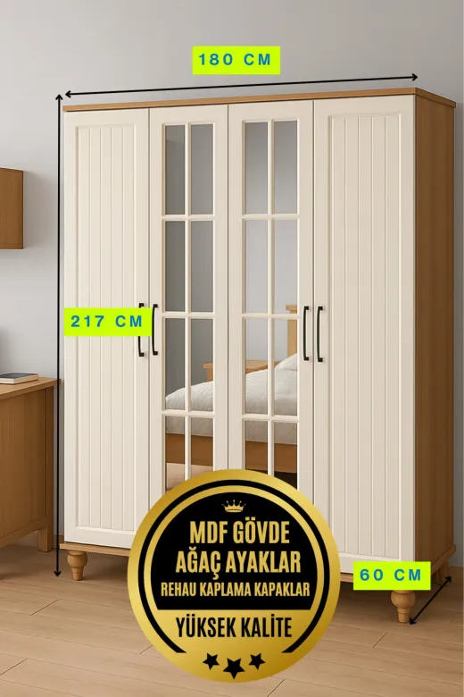 arionkids ARIONDLP25 Nefes Dolap 4 Kapaklı-Çekmeceli | %100 Mdf | Rehau Kapaklı | Çekmeceli | Ağaç Ayaklı