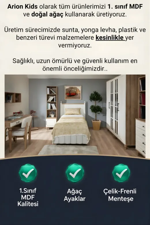 arionkids ARIONDLP25 Nefes Dolap 4 Kapaklı-Çekmeceli | %100 Mdf | Rehau Kapaklı | Çekmeceli | Ağaç Ayaklı