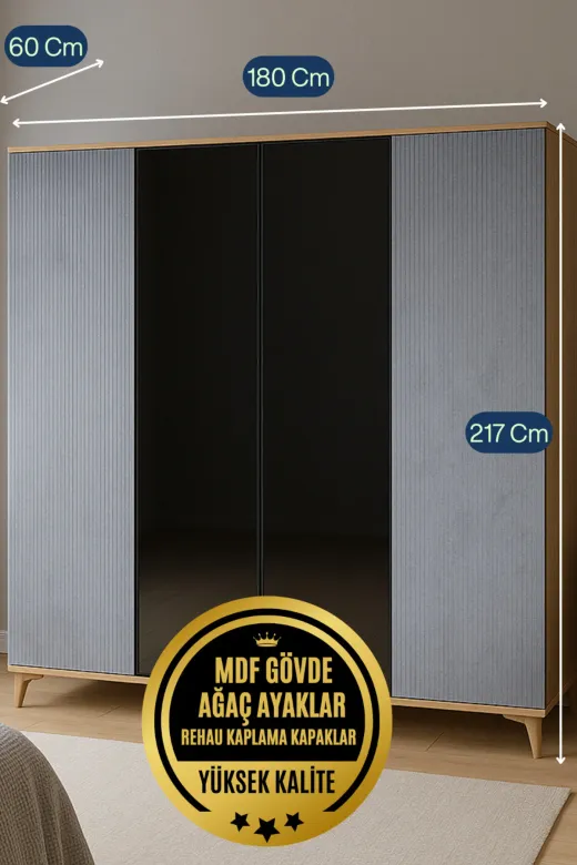 arionkids ARIONDLP37 Ege Dolap 4 Kapaklı | %100 Mdf | Rehau Kapaklı | Ağaç Ayaklı