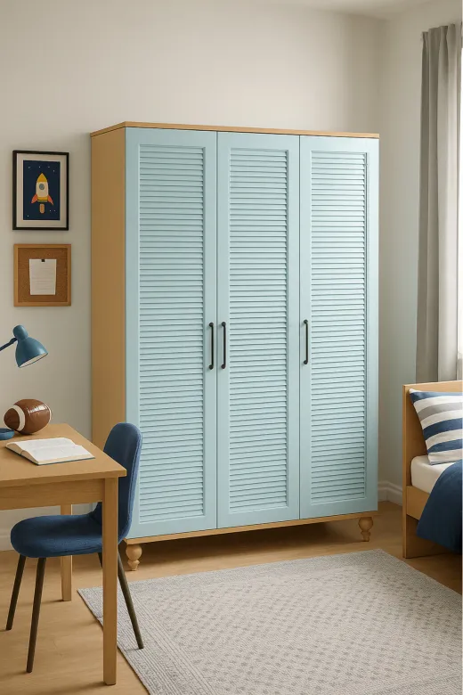 arionkids ARIONDLP79 Mavi Dolap 3 Kapaklı-Çekmeceli | %100 Mdf | Rehau Kapaklı | Çekmeceli | Ağaç Ayaklı