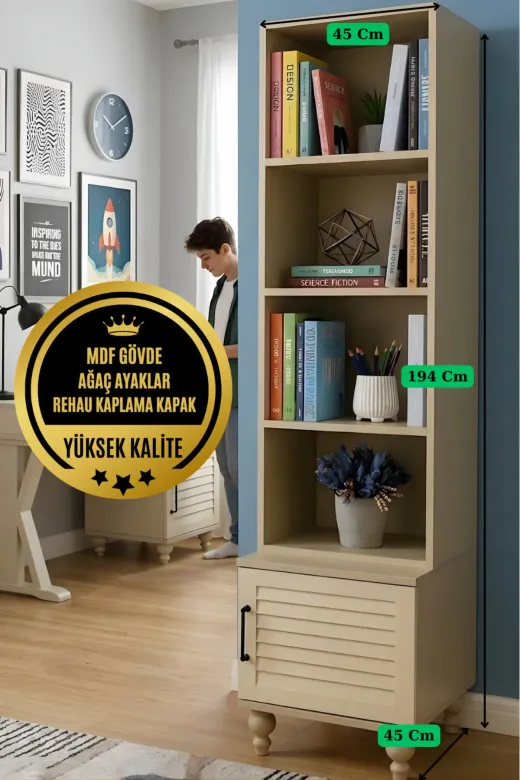 arionkids ARIONKIDS-KTPLK21 Pera Komodin & Kitaplık Set | %100 Mdf | Panjur Dokulu | Rehau Kaplama Kapaklar | Ağaç Ayaklar