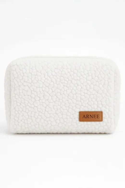 Arnee Peluş-Makyaj-Çantası Beyaz Yumuşak Koyun Tüyü Peluş Makyaj Çantası Küçük Kozmetik Çantası