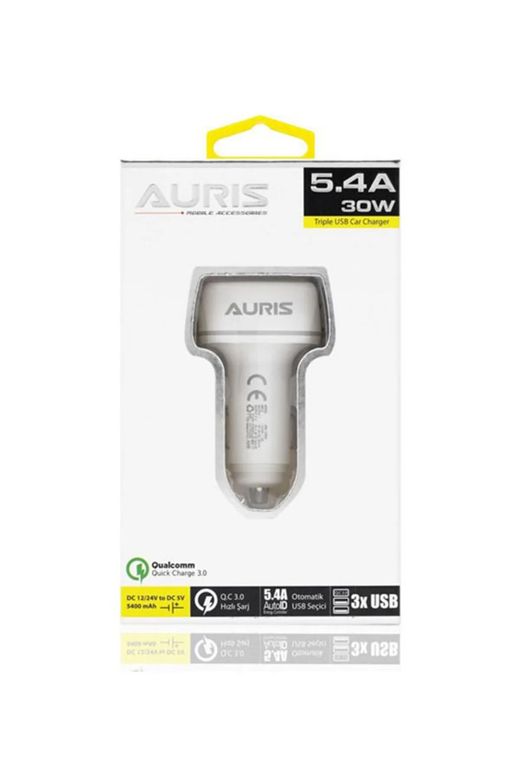 Ars-cr05 Auris Araç Şarj Cihazı Oto Çakmaklık Şarj Aleti 3 Port Usb Hızlı Şarj 5.4 A 30W Qc