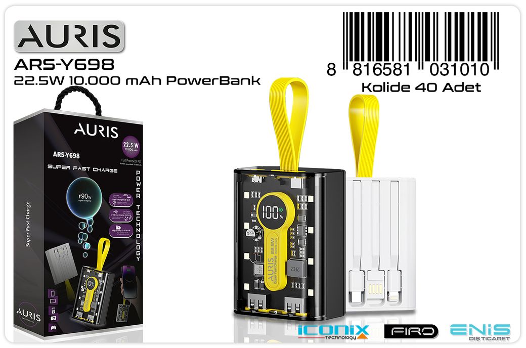 Ars-Y698 22.5W 10.000 Mah Powerbank - Siyah