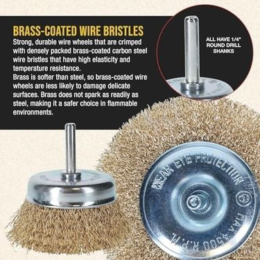 Arzum 131620523 5 Parça Matkap Tel Fırça Seti, Pirinç Tel Fırça Uçları, Pas Temizleme, Metal Yüzey Temizleme, 4500 Rpm Dayanıklı, Matkap Ve Havalı Alet Uyumlu Beyaz