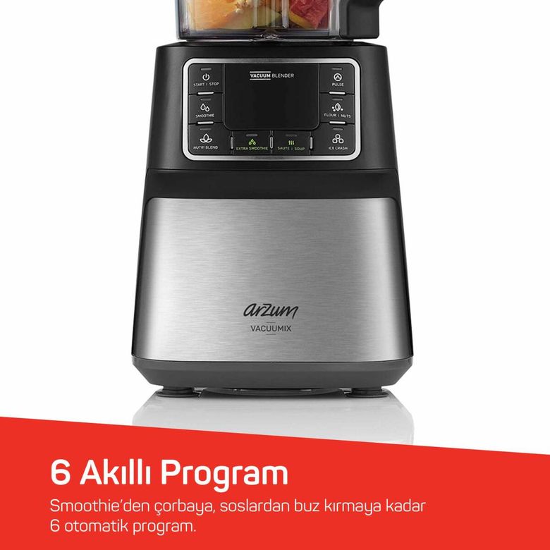 Arzum Ar1061 Vacuumix Vakumlu 1500W Power Blender, 1.5L Sürahi, Buz Kırma Özellikli, Siyah