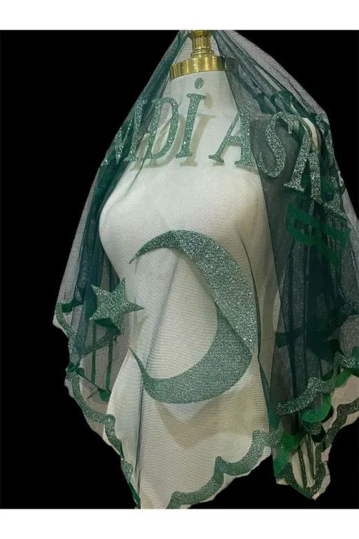 Asker1 O Şimdi Asker Şalı Örtüsü, Yeşil Üçgen Kına Omuz Örtüsü Gümüş Ayyıldız Simli, Asker Gecesi