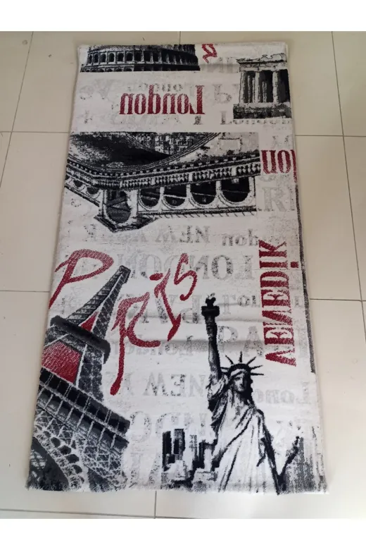Aslan Home ytkodsdpr1 Yatak Odası Takımı Üç Lü Yolluk , Paris Desenlli Figürlü Akrilik Kaliteli Küçük Halı
