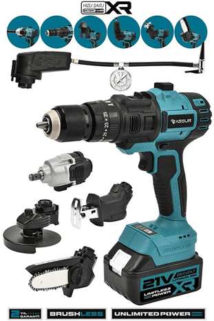 ASR1007 Assur 21V 6 Başlıklı Set Taşlama Somun Sıkma Tilki Kuyruğu Dal Budama Vidalama Hava Pompası