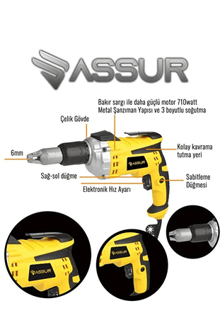 ASR210 Assur 710W 90N.m Alçıpan Vida Tabancası