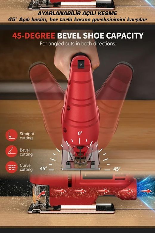 Assur Asr805 Bakır Sargılı 800W  Devir Ayarlı Dekupaj Bıçkı Testere Makinası Mavi