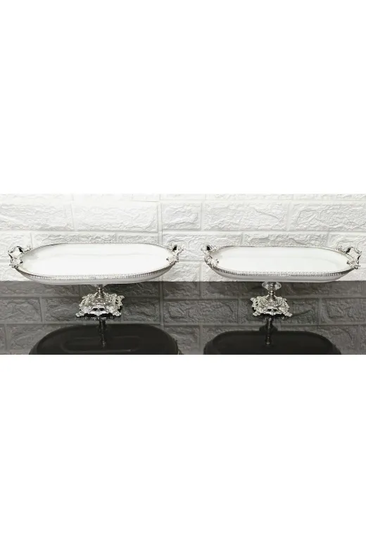 atabey home 4PARÇAOVALGÜMÜŞSET 4 Parça Oval Porselen Çeyiz Seti Döküm Çerçeveli-Ayakli-Kulplu & Sunum Seti Gümüş & Sunum Kayik