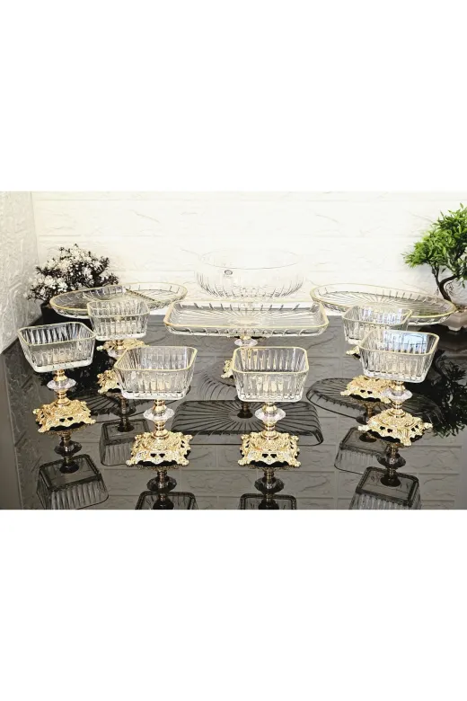 atabey home collection ATABEYÇEYİZSETİ1 10 Parça Çeyiz Seti 3 Adet Sunumluk 1 Adet Salata Kasesi & 6 Adet Dondurmalık