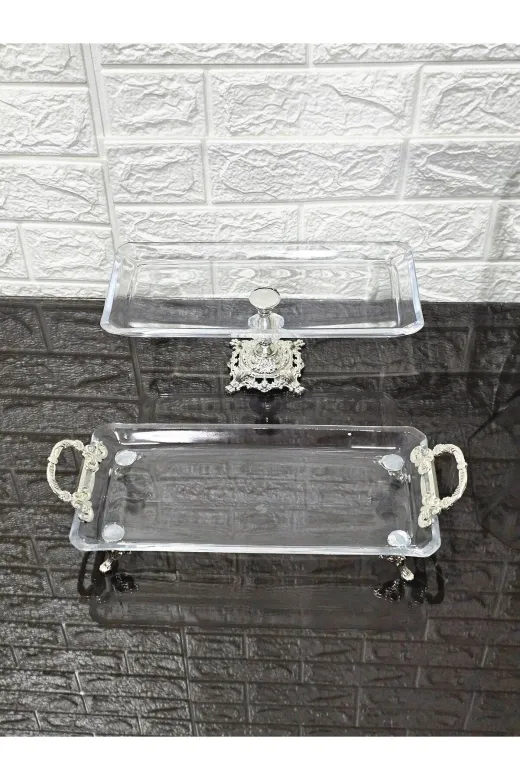 atabey home collection ATABEYÇEYİZSETİ1 5 Parça Gümüş Döküm Ayaklı Ve Kulplu Sunumluk & Çeyiz Set |Pasta–Kurabiye–Tatlı–Servis Tabağı-Kase