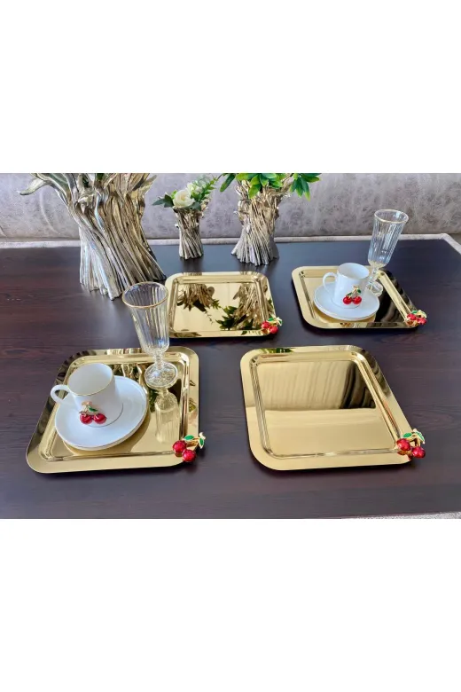 atabey home collection TYC2931DE6E1AC53F1 6 Adet Kahve & Çay & Sunum Tepsisi Gold Tepsi Kiraz Dökümlü