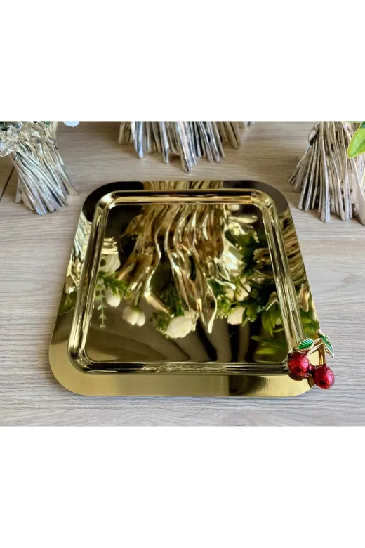 atabey home collection TYC2931DE6E1AC53F1 6 Adet Kahve & Çay & Sunum Tepsisi Gold Tepsi Kiraz Dökümlü