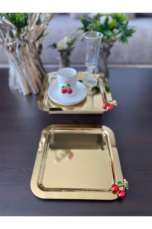 atabey home collection TYC2931DE6E1AC53F1 6 Adet Kahve & Çay & Sunum Tepsisi Gold Tepsi Kiraz Dökümlü