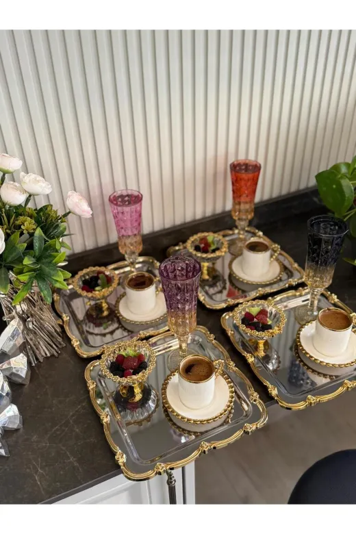 atabey home collection TYC2931DE6E1AC53F1 6 Adet Sunum Tepsisi Gül Çerçeve Gold Şerit-Gümüş Tepsi