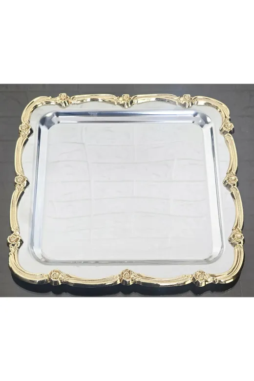 atabey home collection TYC2931DE6E1AC53F1 6 Adet Sunum Tepsisi & Kahve & Çay Tepsisi- Gümüş Tepsi Döküm Gold Gül Çerçeveli