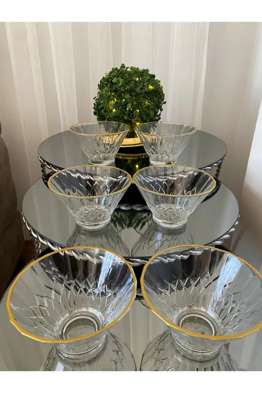 atabey home collection TYC7DE57C9ABBF1700 6 Adet  Kase & Çerezlik & Dondurmalik Gold Detayli