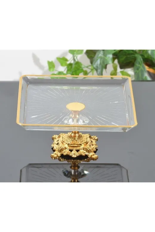 atabey home esr68683 Döküm Ayaklı Yaldız Detaylı Kare Servis Tabağı Altın