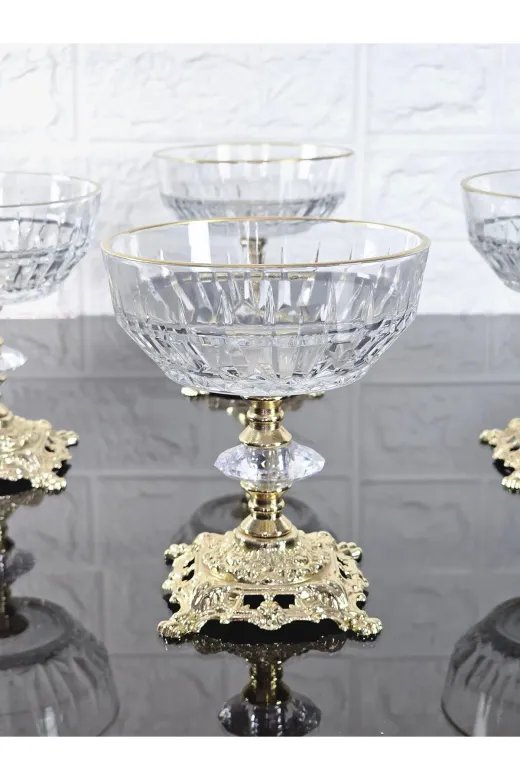 atabey home paşabahçeatabeykaseserisi Paşabahçe Serisi Echo Kase & Magnolia Kase & Dondurmalik & Şekerlik Kare Gold Döküm Ayakli