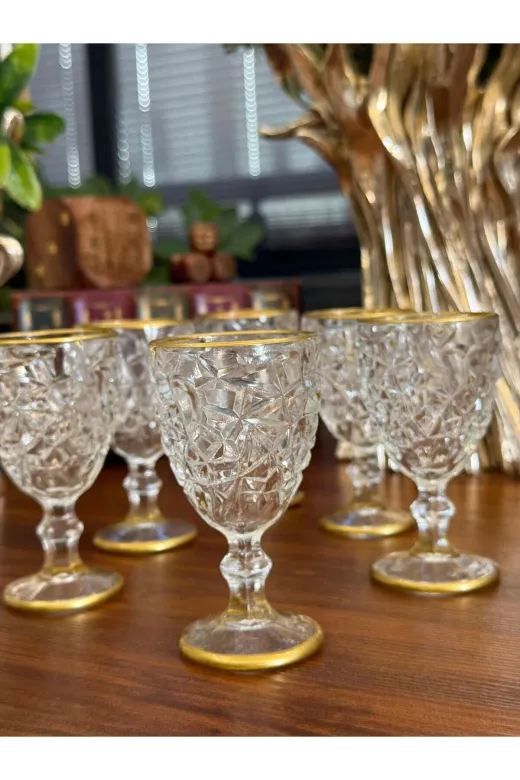atabey home rynkahveyanı 6 Adet Kahve Yani Su Bardaği Kristalize Model - Gold Detayli 80 Ml 10 Cm
