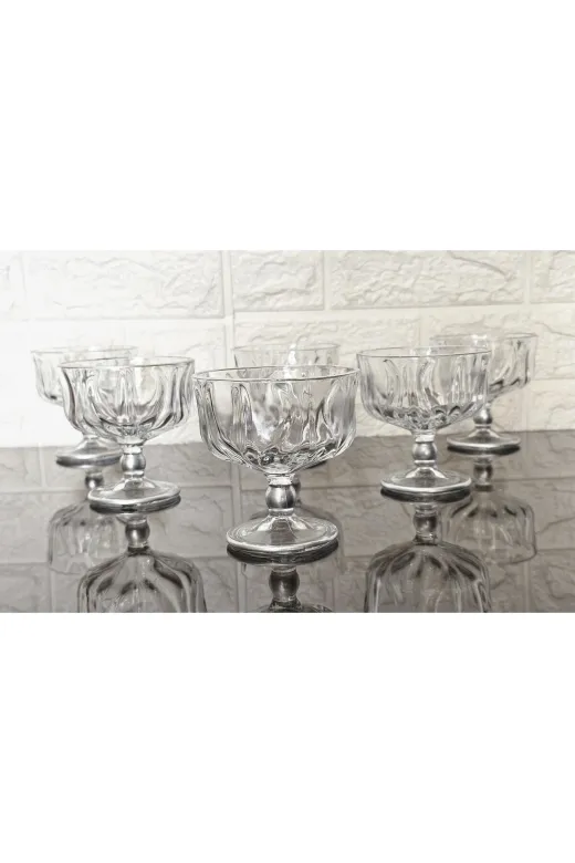 atabey home SEDYAKASE 6 Adet Magnolıa Kasesi & Dondurmalık & Şekerlik & Çerezlik Cam Ayaklı Gümüş Detaylı 9 Cm 250 Ml