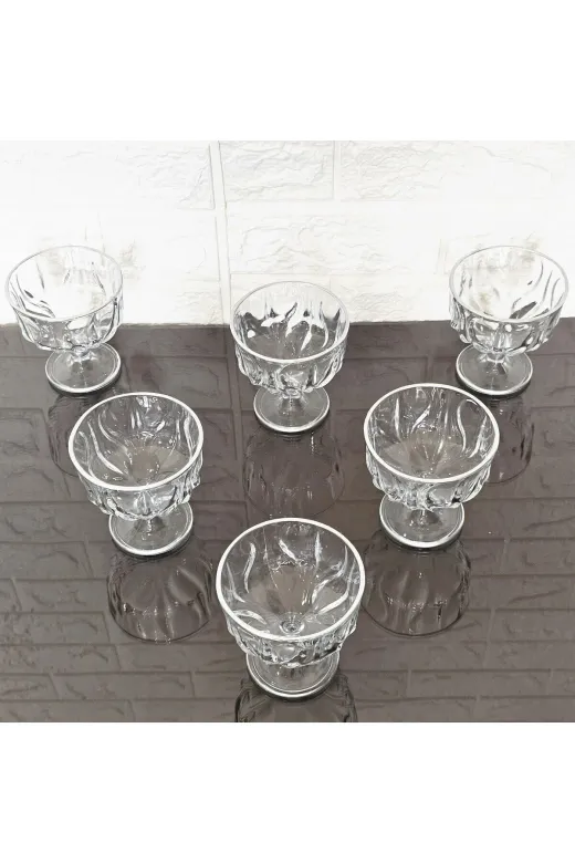atabey home SEDYAKASE 6 Adet Magnolıa Kasesi & Dondurmalık & Şekerlik & Çerezlik Cam Ayaklı Gümüş Detaylı 9 Cm 250 Ml
