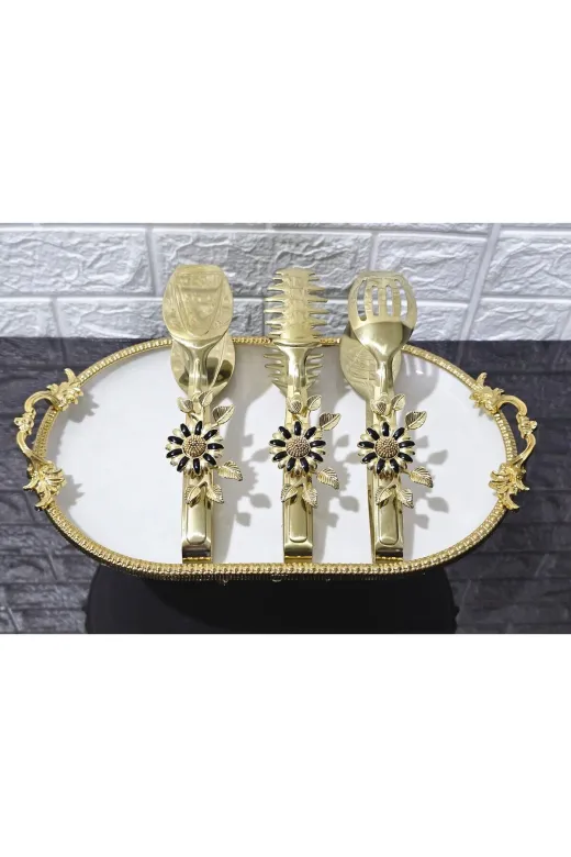 atabey home TYCL8B34MN170125353660002 Gold Servis Maşa Seti 3'lü Siyah Papaty Makarna/pasta/yemek/sunum Maşası Titanyum