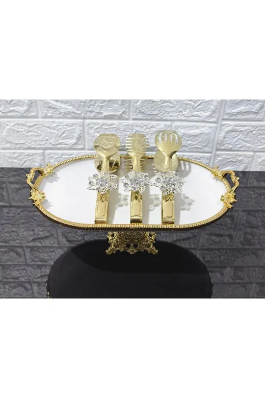 atabey home TYCL8B34MN170125353660002 Gold Servis Maşa Seti 3'lü Gümüş Kristalize Makarna/pasta/yemek/sunum Maşası Titanyum