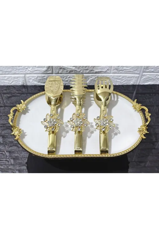atabey home TYCL8B34MN170125353660002 Gold Servis Maşa Seti 3'lü Gold Kristalize Makarna/pasta/yemek/sunum Maşası Titanyum