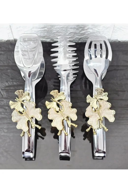 atabey home TYCL8B34MN170125353660002 Gümüş Servis Maşa Seti 3'lü Krem Kelebek Makarna/pasta/yemek/sunum Maşası