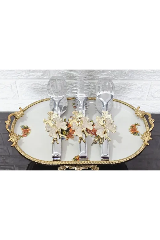 atabey home TYCL8B34MN170125353660002 Gümüş Servis Maşa Seti 3'lü Krem Kelebek Makarna/pasta/yemek/sunum Maşası