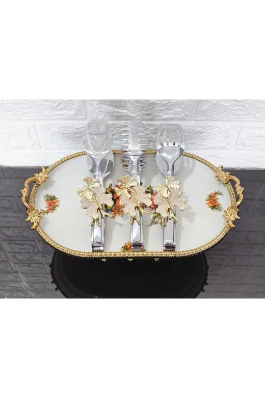 atabey home TYCL8B34MN170125353660002 Gümüş Servis Maşa Seti 3'lü Krem Kelebek Makarna/pasta/yemek/sunum Maşası