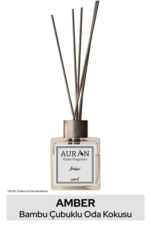 AURAN Amber Çubuklu Oda Kokusu Bambu Kokusu Kare Şişe Amber 100 ml