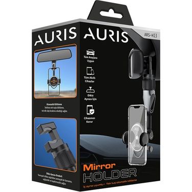Auris Ars-H13  Iç Ayna Uyumlu Tek Tuş Otomatik Kitleme Araç Içi Telefon Tutucu Tüm Telefonlarla Ve Araçlara Uyumlu