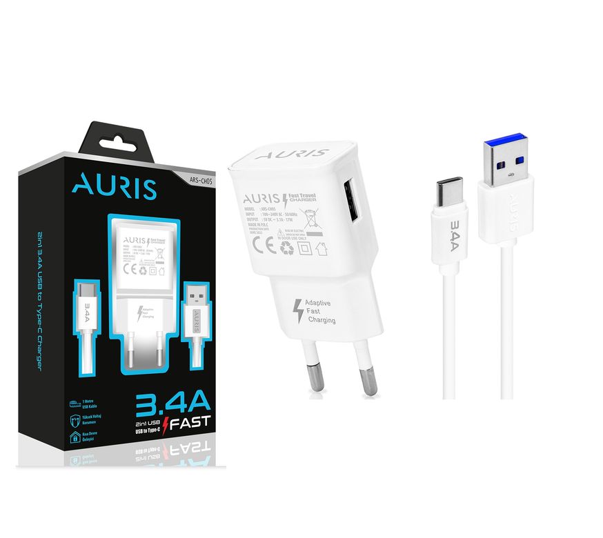 Auris mVXH8e Ars-Ch05 Auria  Ars-Ch05 3.4A 2'si 1 Arada Usb'de  Type-C Fast Şarj Cihazı