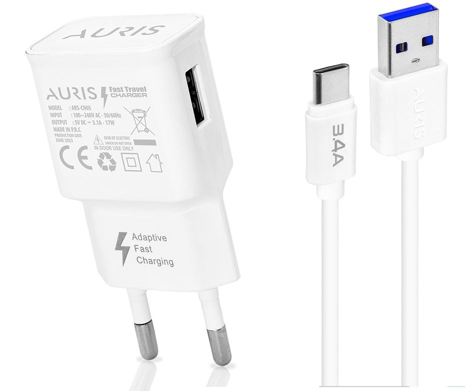 Auris mVXH8e Ars-Ch05 Auria  Ars-Ch05 3.4A 2'si 1 Arada Usb'de  Type-C Fast Şarj Cihazı