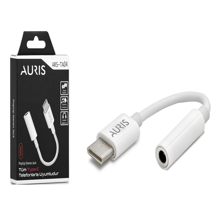 Auris Type-C To 3.5Mm Audio Aux Jack Çevirici Dönüştürücü Adaptör Beyaz Ars-Ta04