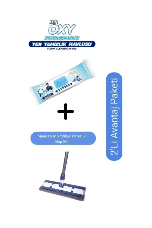 Avantaj Paket Mr. Oxy Mop Mendili 50'li + Mandallı Mikrofiber Temizlik Seti