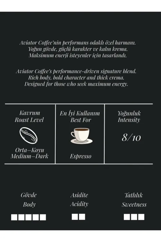 Aviator Coffee ACJA5 Jet-A1 %90 Arabica %10 Robusta Taze Kahve Çekirdek/ Öğütülmüş Espresso 500Gr.