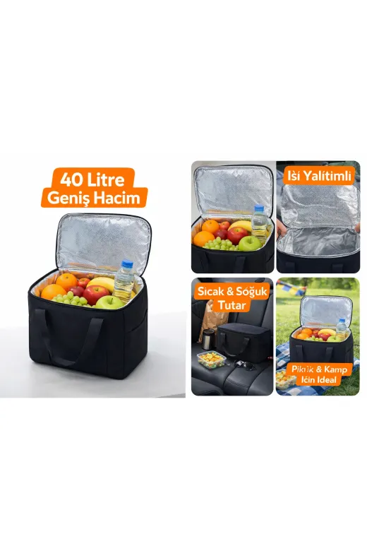 AyfaBag 09l09o Termal Buzluk Piknik Çantası 40 Litre – Isı Yalıtımlı | Sıcak & Soğuk Tutar | Piknik, Kamp & Araba İçi | Siyah