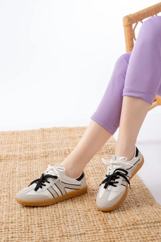 Aymood 141942aym M-6005 Beyaz Garni Bağcıklı Termo Taban Günlük Kadın Spor