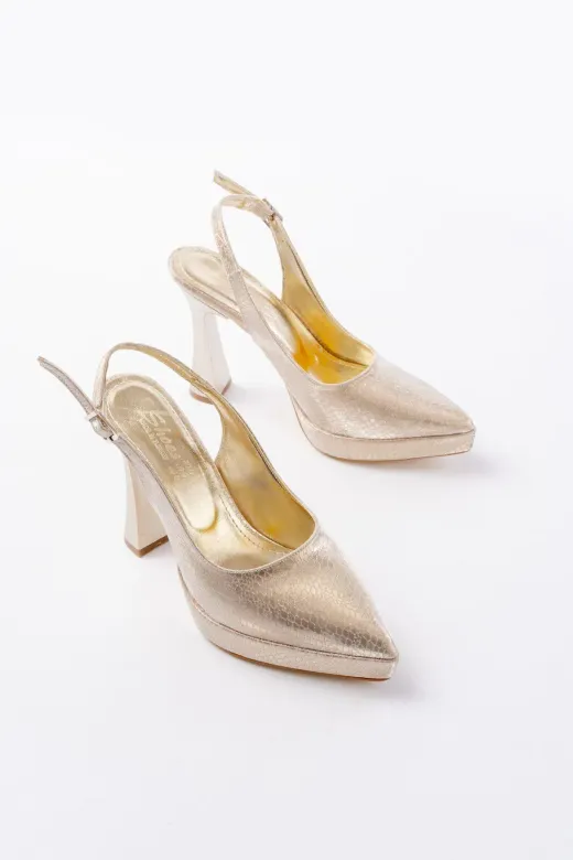 Aymood 141952aym B-2101 Gold Günlük Arkası Açık Yılan Desenli Topuklu Ayakkabı