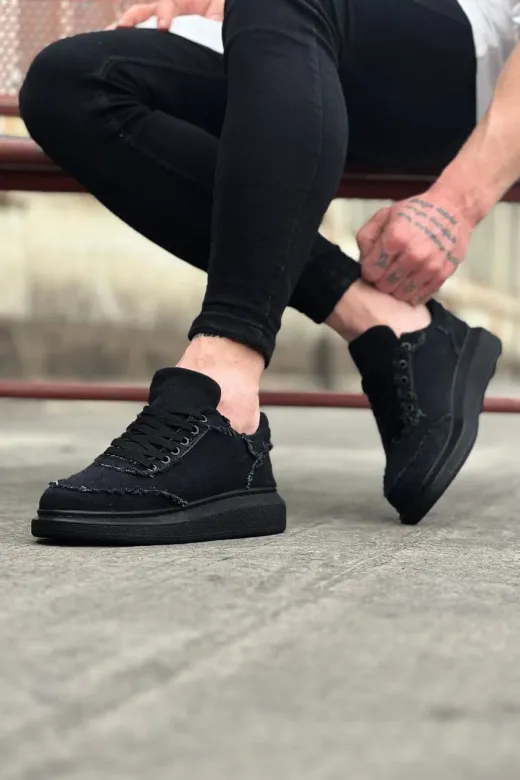 Aymood 159588AYM Jy018 Dexo Erkek Günlük Bağcıklı Kot Kumaş Spor Sneaker Ayakkabı Tst - Siyah