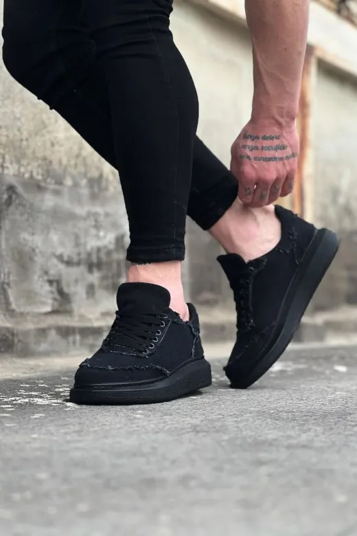 Aymood 159588AYM Jy018 Dexo Erkek Günlük Bağcıklı Kot Kumaş Spor Sneaker Ayakkabı Tst - Siyah