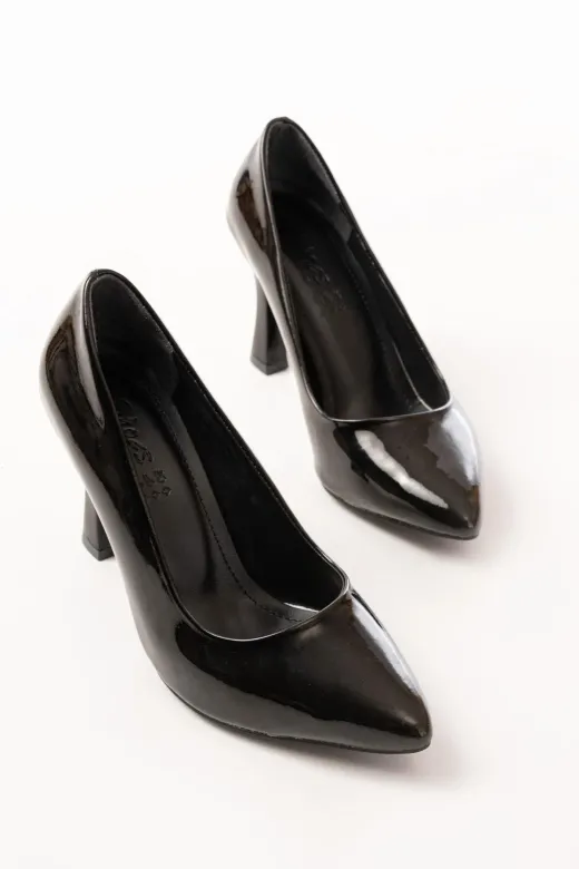 Aymood ST-001aymm St-001 Siyah Rugan Günlük 9 Cm Topuklu  Stiletto Ayakkabı