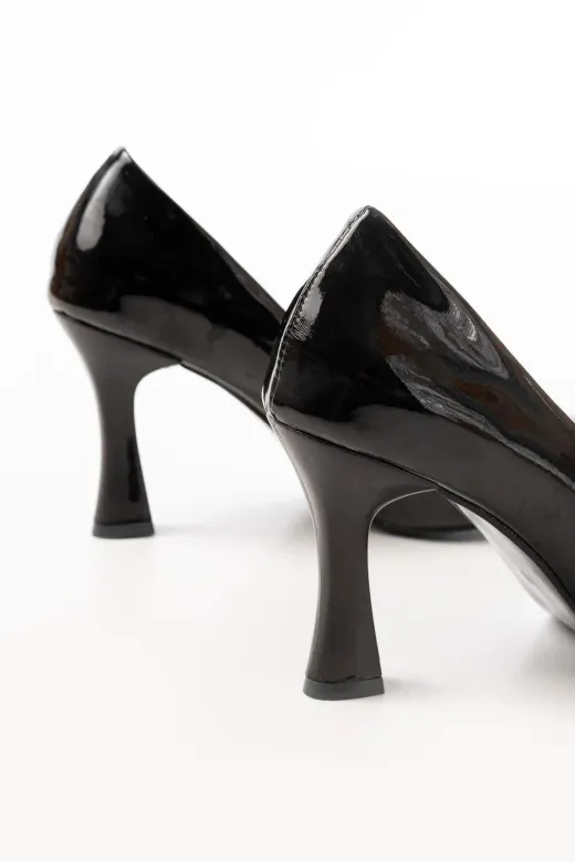Aymood ST-001aymm St-001 Siyah Rugan Günlük 9 Cm Topuklu  Stiletto Ayakkabı