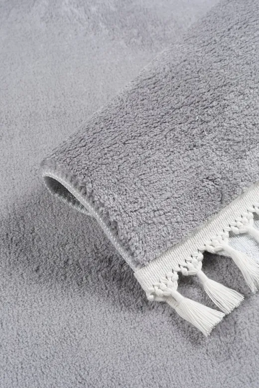 Azelya Home P1000G Puffy Peluş Ponpon Saçaklı Kesme Rulo Halı/yolluk Gri Azl